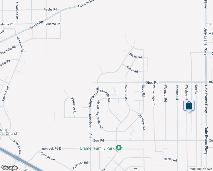 map of restaurants, bars, coffee shops, grocery stores, and more near 20193 Otoe Road in Apple Valley