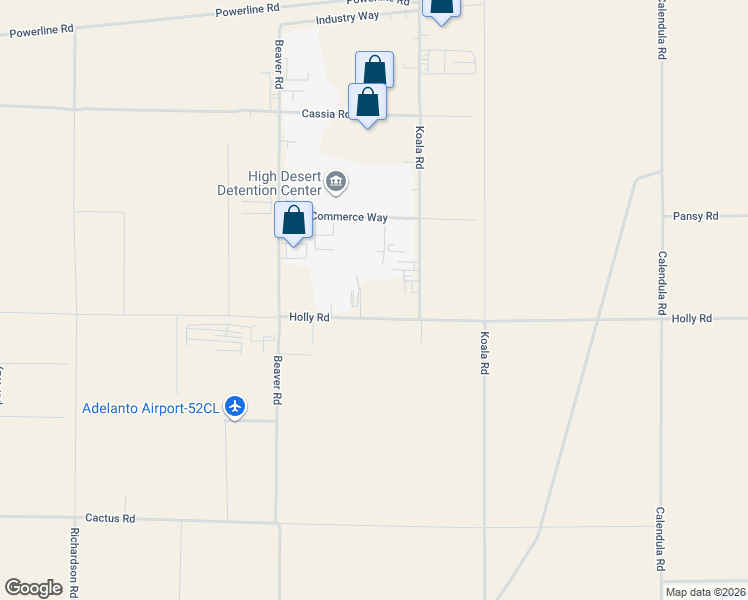 map of restaurants, bars, coffee shops, grocery stores, and more near 9486 Holly Road in Adelanto