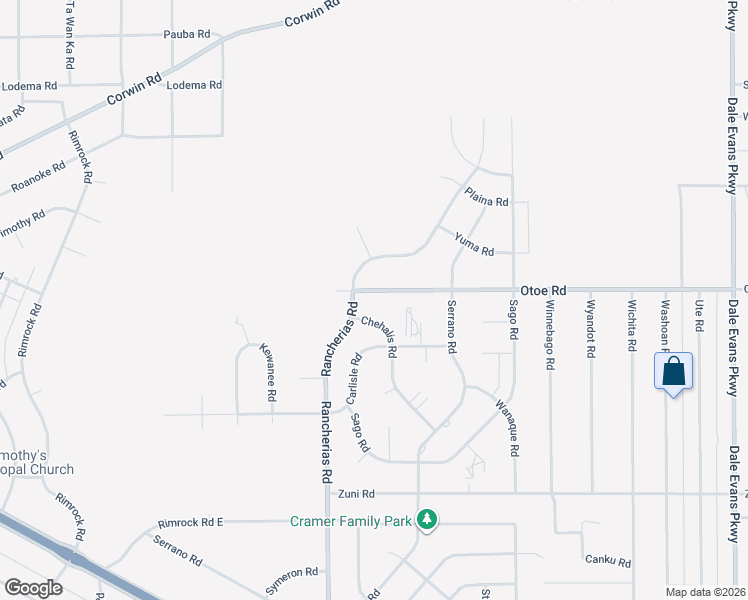 map of restaurants, bars, coffee shops, grocery stores, and more near 20193 Otoe Road in Apple Valley
