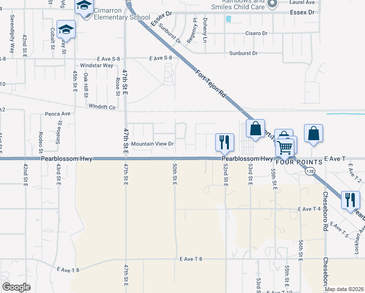 map of restaurants, bars, coffee shops, grocery stores, and more near 36425 Eveningside Drive in Palmdale