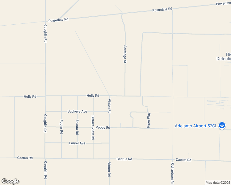 map of restaurants, bars, coffee shops, grocery stores, and more near Holly Road in Adelanto