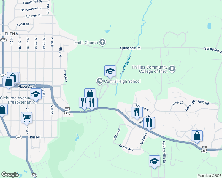 map of restaurants, bars, coffee shops, grocery stores, and more near 103 School Road in Helena-West Helena