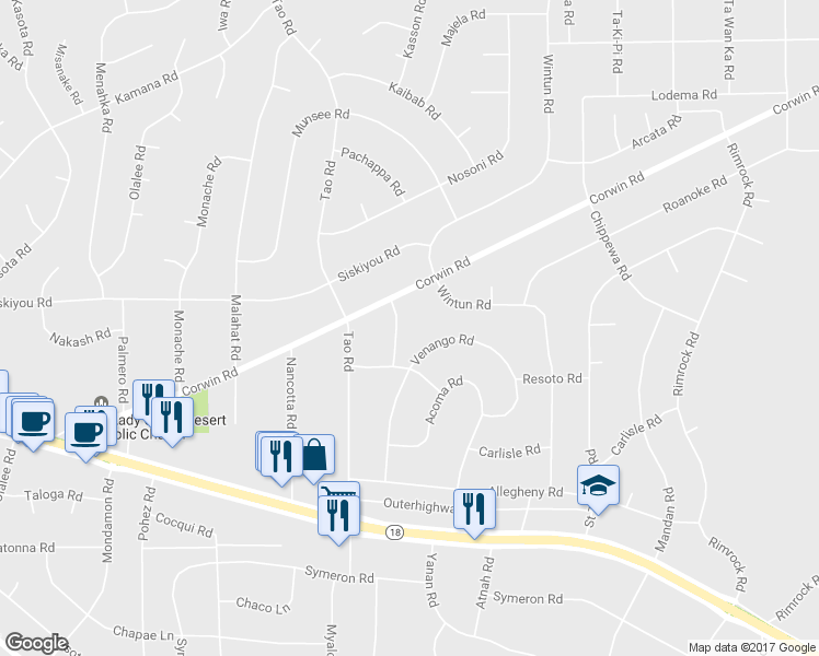 map of restaurants, bars, coffee shops, grocery stores, and more near 16087 Kasson Road in Apple Valley