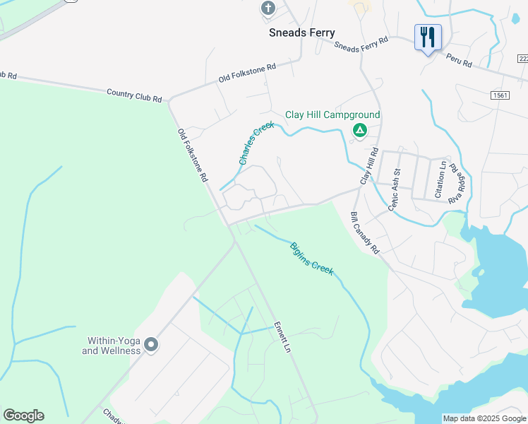 map of restaurants, bars, coffee shops, grocery stores, and more near 8 Eagles Nest Drive in Sneads Ferry