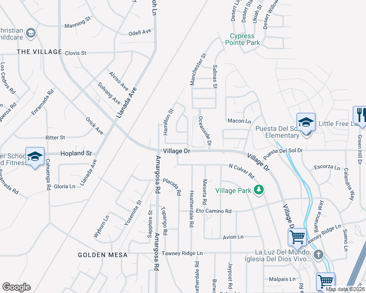 map of restaurants, bars, coffee shops, grocery stores, and more near 15399 Baxter Street in Victorville
