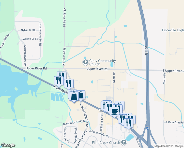 map of restaurants, bars, coffee shops, grocery stores, and more near 3105 Upper River Road in Decatur