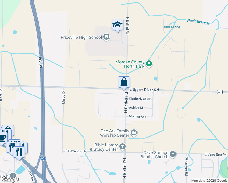 map of restaurants, bars, coffee shops, grocery stores, and more near 51 Weeping Willow Lane in Decatur