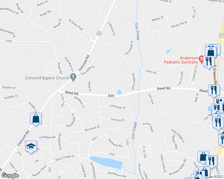 map of restaurants, bars, coffee shops, grocery stores, and more near 151 Mystic Vineyard Lane in Anderson