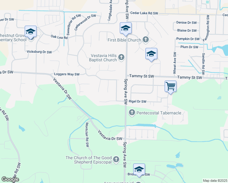 map of restaurants, bars, coffee shops, grocery stores, and more near 3412 Timber Way Southwest in Decatur