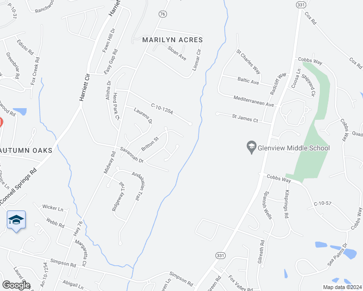map of restaurants, bars, coffee shops, grocery stores, and more near 222 Wetland Way in Anderson