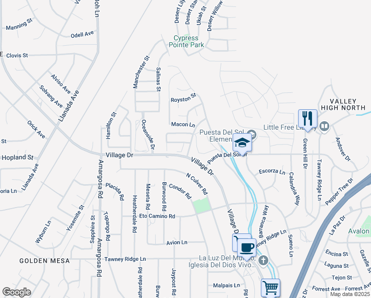 map of restaurants, bars, coffee shops, grocery stores, and more near 16149 Crespin Court in Victorville