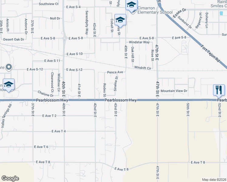 map of restaurants, bars, coffee shops, grocery stores, and more near 4314 Tornado Court in Palmdale