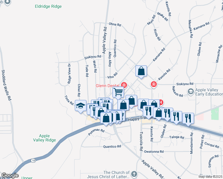 map of restaurants, bars, coffee shops, grocery stores, and more near 16075 Alley Alley in Apple Valley