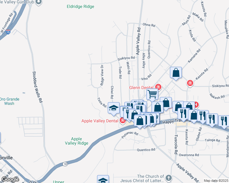 map of restaurants, bars, coffee shops, grocery stores, and more near 16107 Chiwi Road in Apple Valley