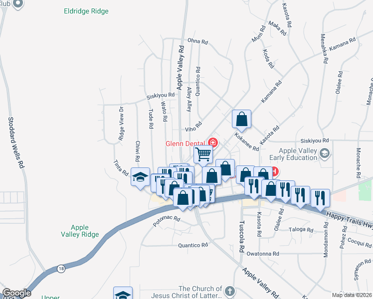 map of restaurants, bars, coffee shops, grocery stores, and more near 16115 Apple Valley Road in Apple Valley