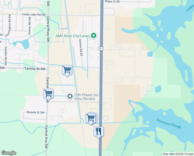 map of restaurants, bars, coffee shops, grocery stores, and more near 3417 U.S. 31 in Decatur