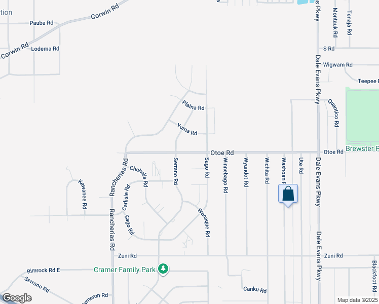 map of restaurants, bars, coffee shops, grocery stores, and more near 20409 Otoe Road in Apple Valley
