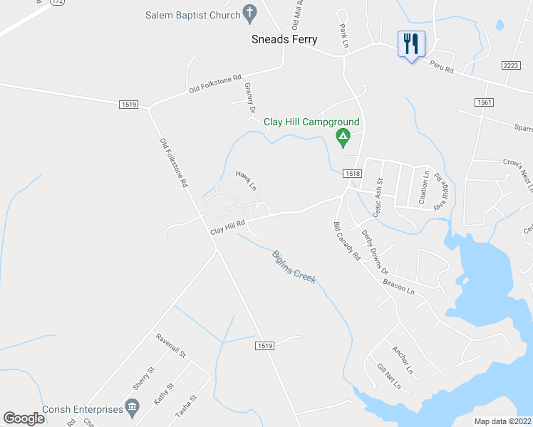 map of restaurants, bars, coffee shops, grocery stores, and more near 26 Eagles Nest Drive in Sneads Ferry
