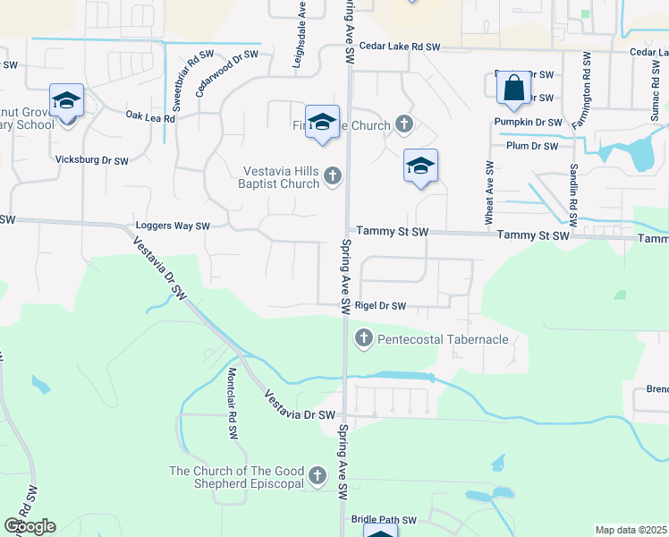 map of restaurants, bars, coffee shops, grocery stores, and more near 3412 Timber Way Southwest in Decatur