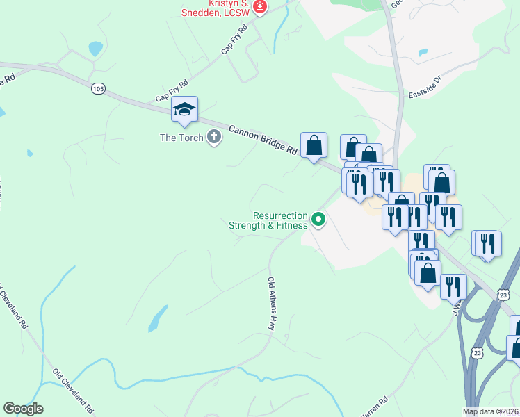 map of restaurants, bars, coffee shops, grocery stores, and more near 175 Spring Branch Road in Demorest