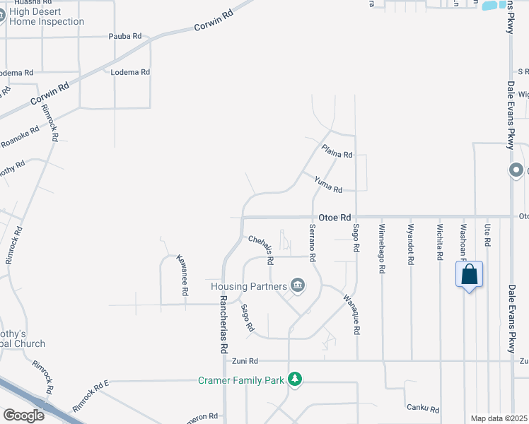 map of restaurants, bars, coffee shops, grocery stores, and more near 20214 Otoe Road in Apple Valley