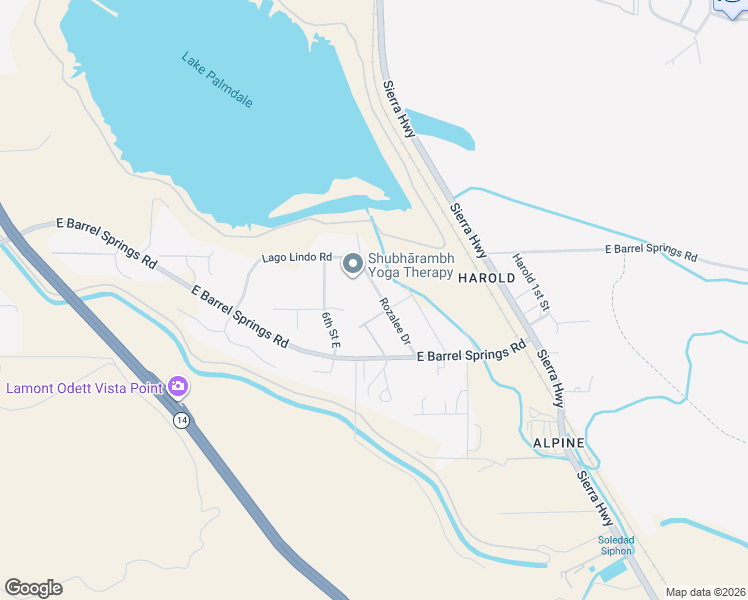 map of restaurants, bars, coffee shops, grocery stores, and more near 36447 Rozalee Drive in Palmdale