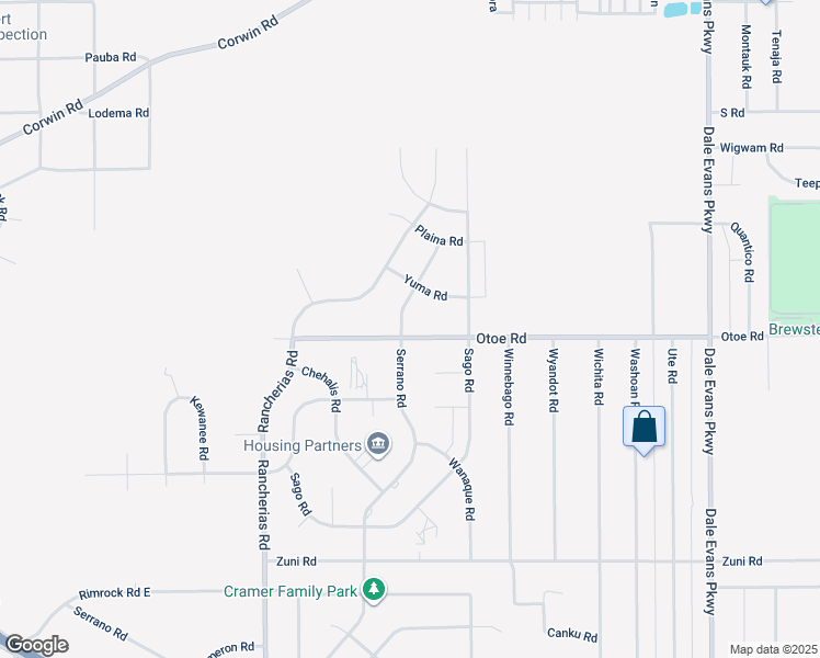 map of restaurants, bars, coffee shops, grocery stores, and more near 20366 Otoe Road in Apple Valley