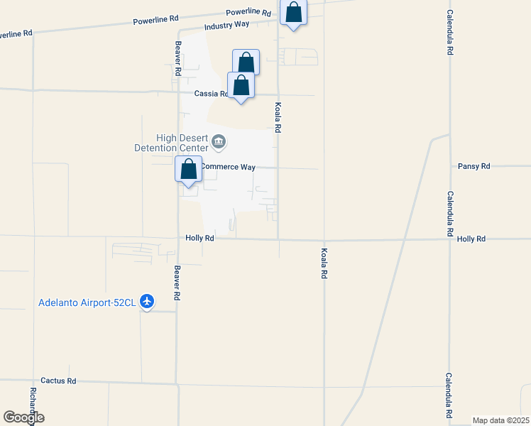 map of restaurants, bars, coffee shops, grocery stores, and more near 16176 Koala Road in Adelanto