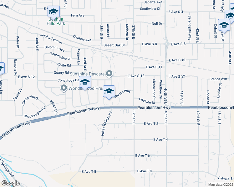 map of restaurants, bars, coffee shops, grocery stores, and more near 3609 Ponderosa Way in Palmdale