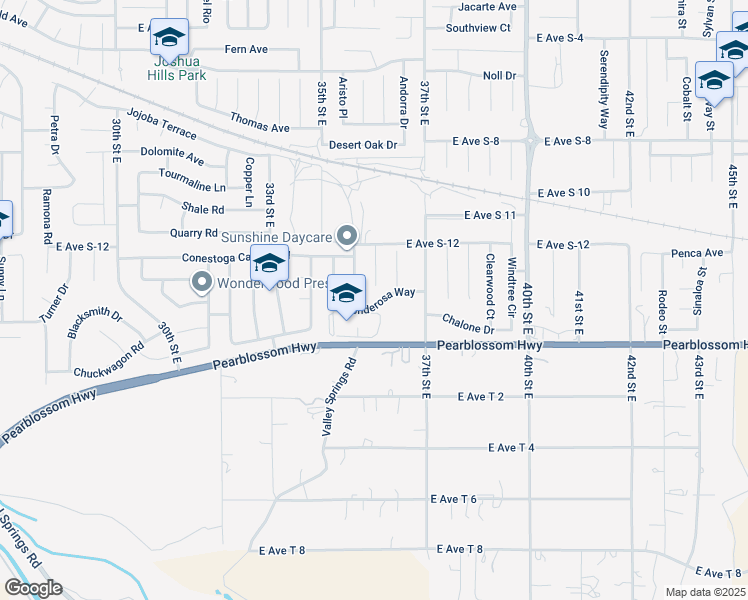 map of restaurants, bars, coffee shops, grocery stores, and more near 3609 Ponderosa Way in Palmdale