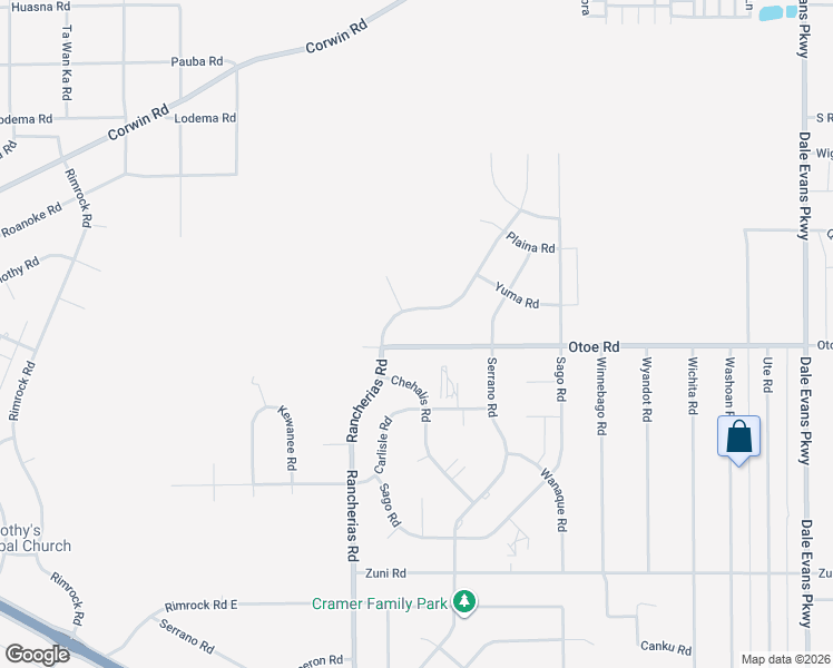 map of restaurants, bars, coffee shops, grocery stores, and more near 20214 Otoe Road in Apple Valley