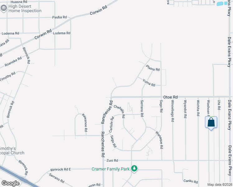 map of restaurants, bars, coffee shops, grocery stores, and more near 20194 Otoe Road in Apple Valley