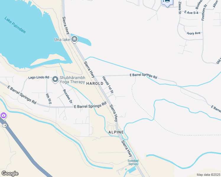 map of restaurants, bars, coffee shops, grocery stores, and more near Harold 1st Street in Palmdale