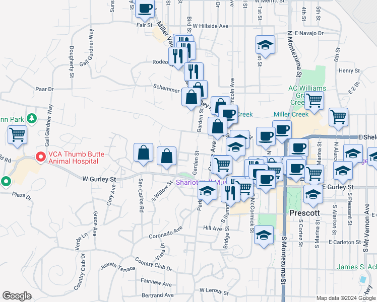 map of restaurants, bars, coffee shops, grocery stores, and more near 646 Western Avenue in Prescott