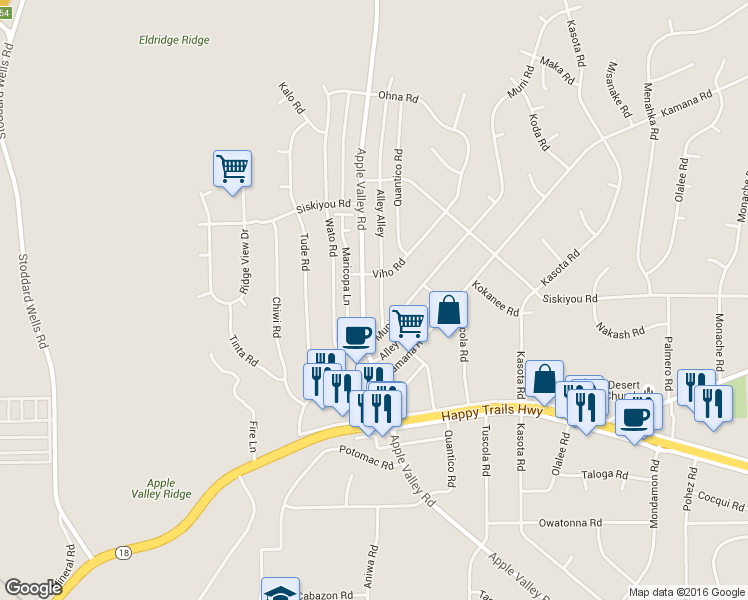 map of restaurants, bars, coffee shops, grocery stores, and more near 16137 Apple Valley Road in Apple Valley