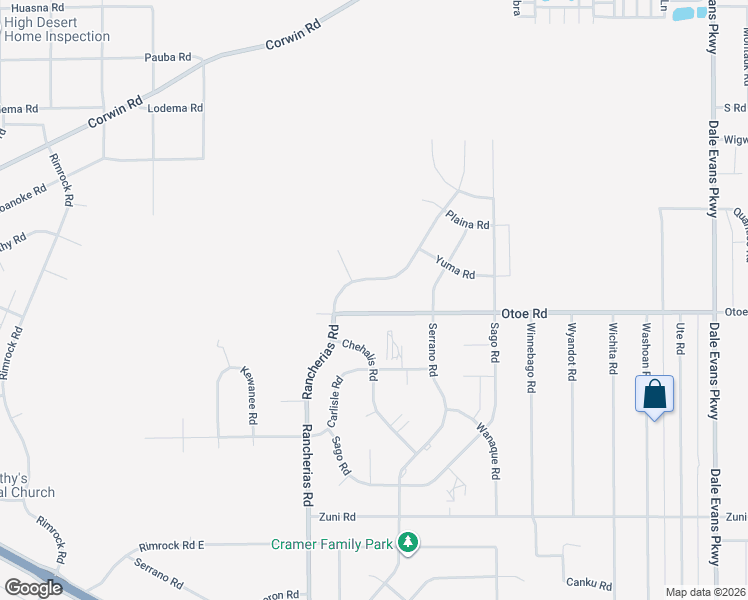 map of restaurants, bars, coffee shops, grocery stores, and more near 20228 Otoe Road in Apple Valley