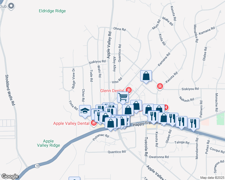 map of restaurants, bars, coffee shops, grocery stores, and more near 16137 Apple Valley Road in Apple Valley