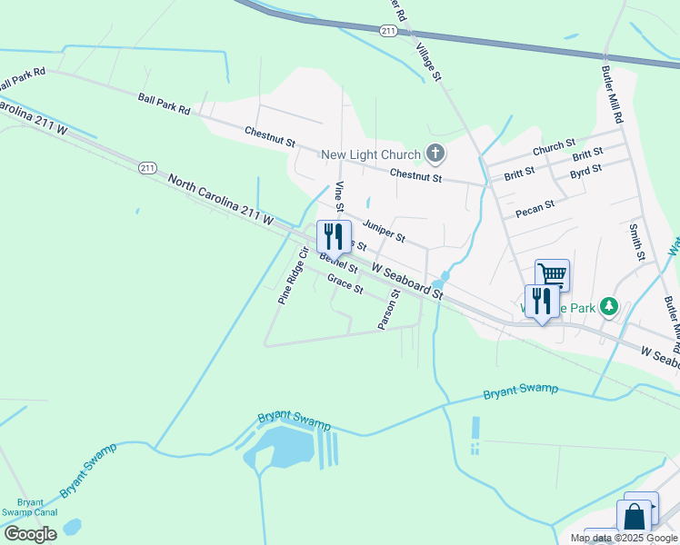 map of restaurants, bars, coffee shops, grocery stores, and more near 404 Bethel Street in Bladenboro