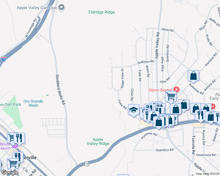 map of restaurants, bars, coffee shops, grocery stores, and more near 16196 Crown Valley Drive in Apple Valley