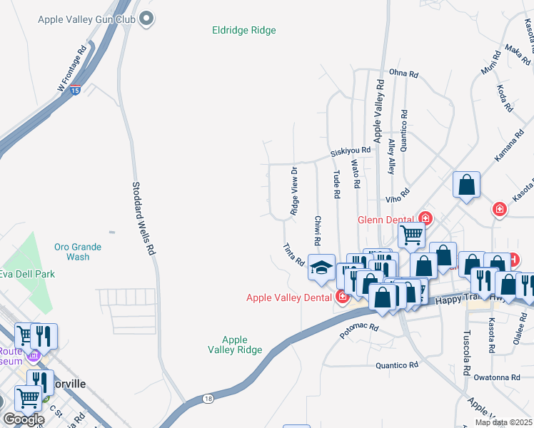map of restaurants, bars, coffee shops, grocery stores, and more near South Ridge Lane in Apple Valley
