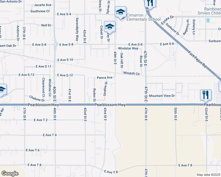map of restaurants, bars, coffee shops, grocery stores, and more near 36516 Canasto Court in Palmdale
