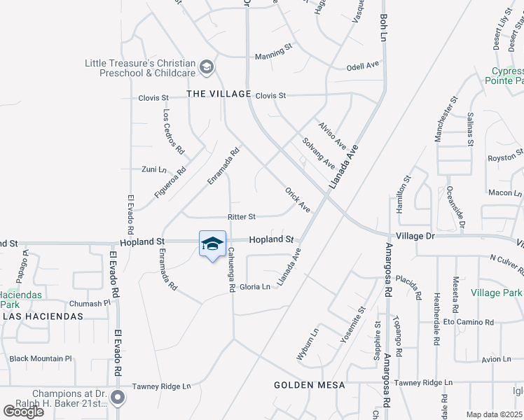 map of restaurants, bars, coffee shops, grocery stores, and more near 14966 Ritter Street in Victorville