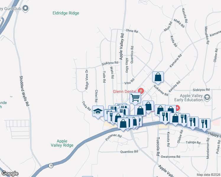 map of restaurants, bars, coffee shops, grocery stores, and more near 16156 Wato Road in Apple Valley