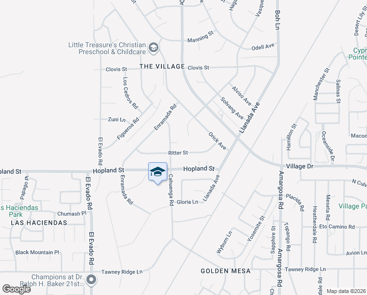 map of restaurants, bars, coffee shops, grocery stores, and more near 14922 Ritter Street in Victorville
