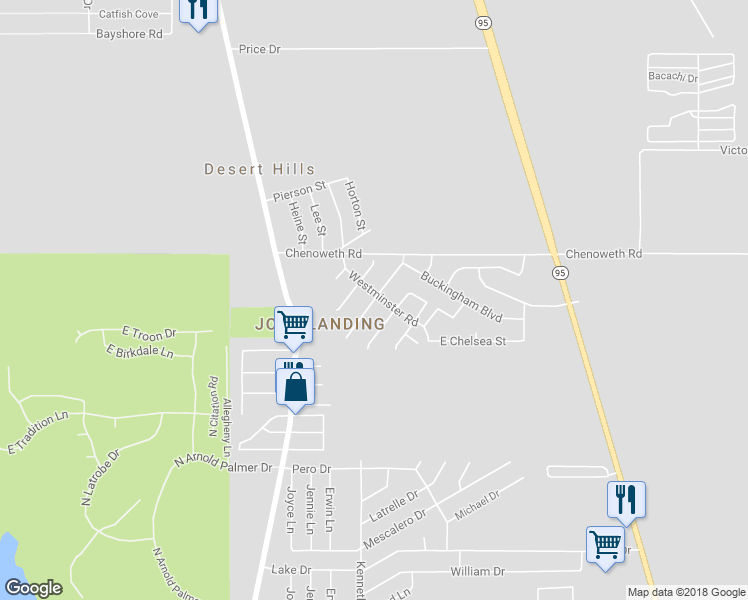 map of restaurants, bars, coffee shops, grocery stores, and more near Nottinghill Road in Lake Havasu City