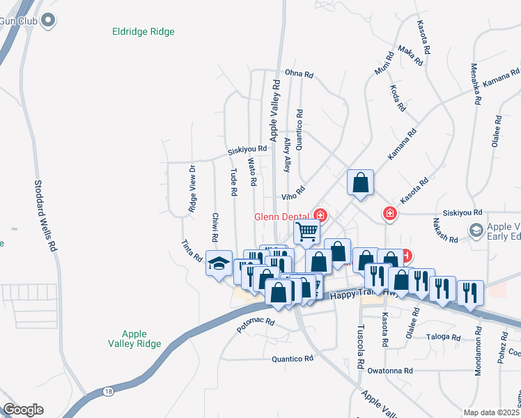map of restaurants, bars, coffee shops, grocery stores, and more near 16138 Maricopa Lane in Apple Valley
