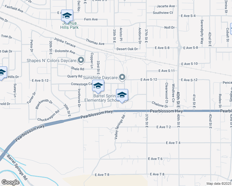 map of restaurants, bars, coffee shops, grocery stores, and more near 36521 Silverado Drive in Palmdale