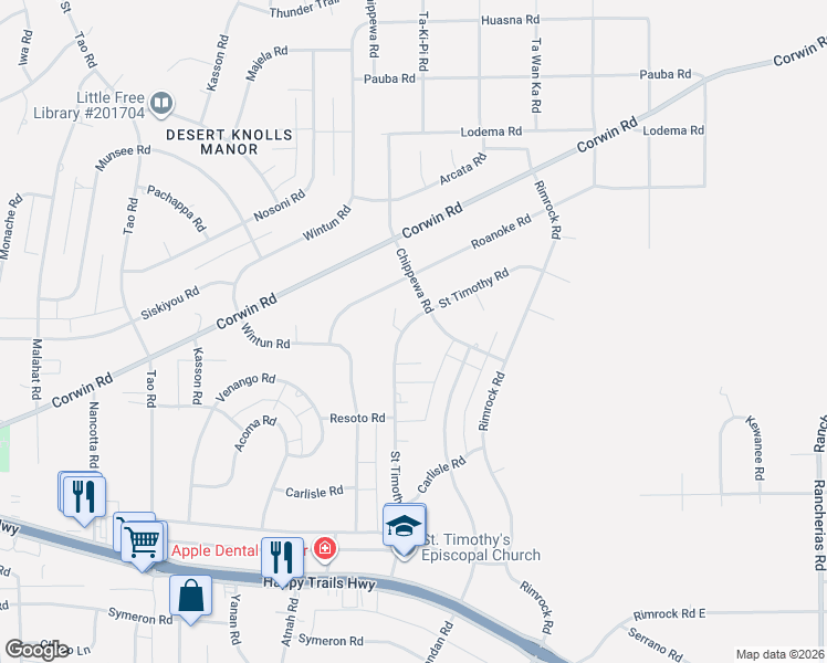 map of restaurants, bars, coffee shops, grocery stores, and more near 16161 Saint Timothy Road in Apple Valley
