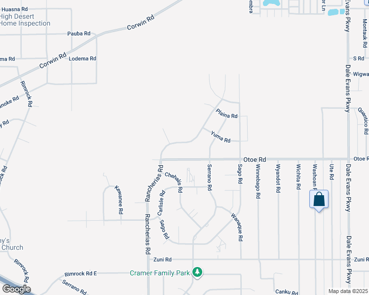 map of restaurants, bars, coffee shops, grocery stores, and more near 16165 Rancherias Road in Apple Valley