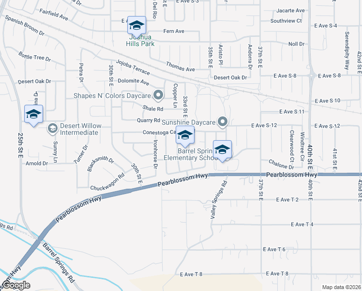 map of restaurants, bars, coffee shops, grocery stores, and more near 36522 Copper Lane in Palmdale